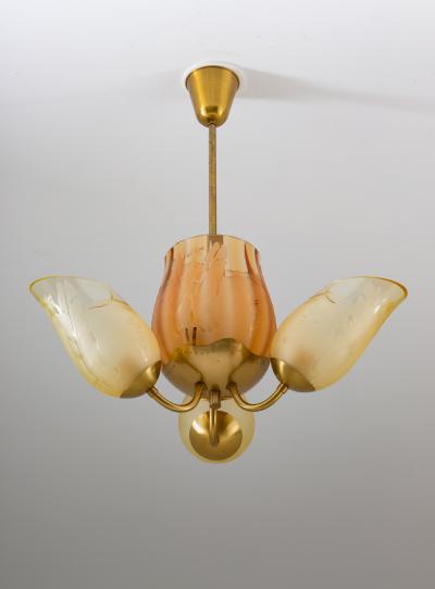  Gl ssner Swedish Modern Chandelier in Brass and Glass by Gl ssner