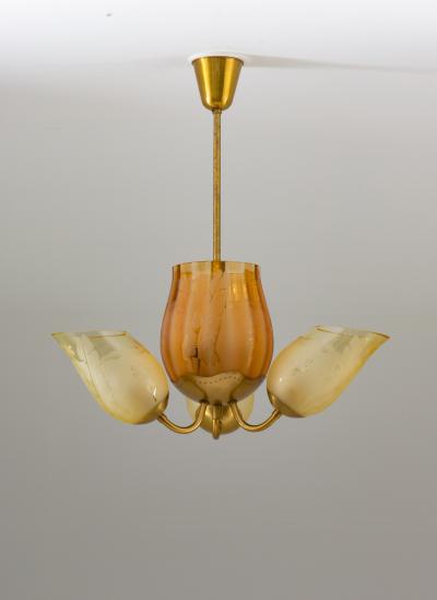  Gl ssner Swedish Modern Chandelier in Brass and Glass by Gl ssner