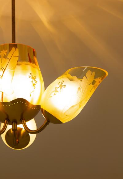  Gl ssner Swedish Modern Chandelier in Brass and Glass by Gl ssner