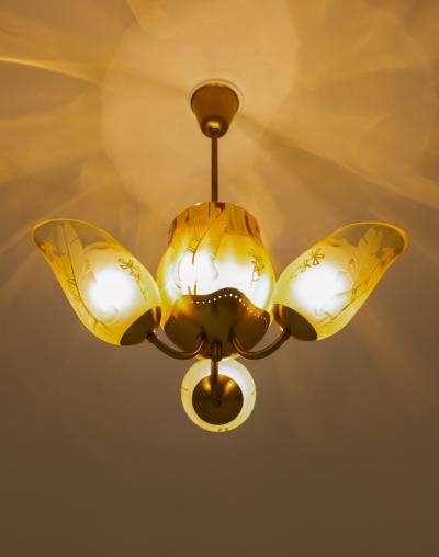  Gl ssner Swedish Modern Chandelier in Brass and Glass by Gl ssner
