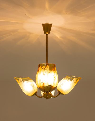  Gl ssner Swedish Modern Chandelier in Brass and Glass by Gl ssner