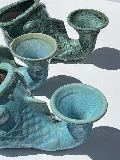  Gladding McBean Assembled Group of Three Gladding McBean Style Koi Fish Vessels Planters