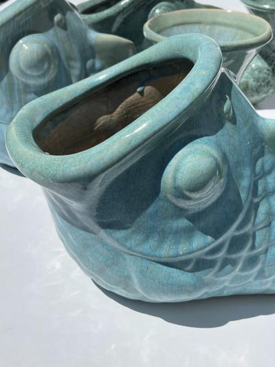  Gladding McBean Assembled Group of Three Gladding McBean Style Koi Fish Vessels Planters