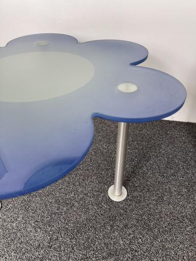  Glas Italia Blue Daisy Flower Glass Table by Glas Italia Italy 1990s