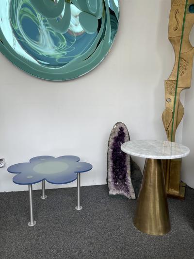  Glas Italia Blue Daisy Flower Glass Table by Glas Italia Italy 1990s