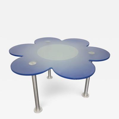  Glas Italia Blue Daisy Flower Glass Table by Glas Italia Italy 1990s