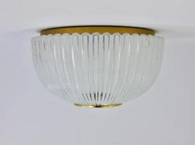  Glash tte Limburg Large Limburg Striped Glass Brass Flushmount Ceiling Light Germany 1970s
