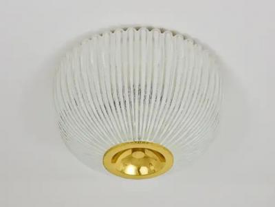  Glash tte Limburg Large Limburg Striped Glass Brass Flushmount Ceiling Light Germany 1970s