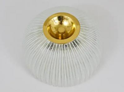  Glash tte Limburg Large Limburg Striped Glass Brass Flushmount Ceiling Light Germany 1970s