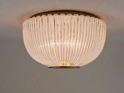  Glash tte Limburg Large Limburg Striped Glass Brass Flushmount Ceiling Light Germany 1970s