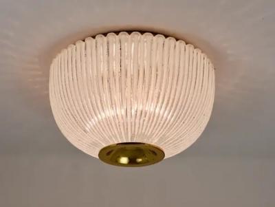  Glash tte Limburg Large Limburg Striped Glass Brass Flushmount Ceiling Light Germany 1970s