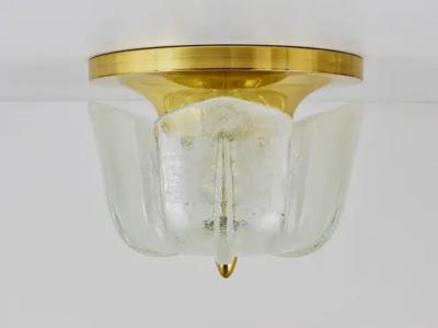  Glash tte Limburg Limburg Mid Century Brass Glass Flush Mount Ceiling Lamp Germany 1970s