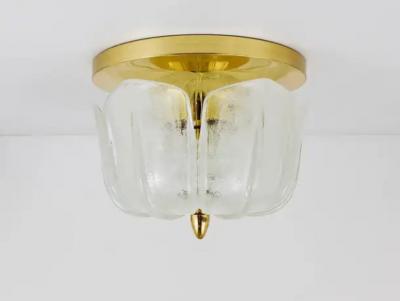  Glash tte Limburg Limburg Mid Century Brass Glass Flush Mount Ceiling Lamp Germany 1970s