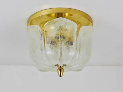  Glash tte Limburg Limburg Mid Century Brass Glass Flush Mount Ceiling Lamp Germany 1970s