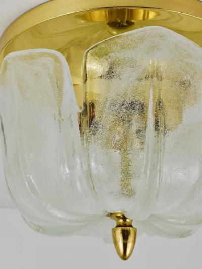  Glash tte Limburg Limburg Mid Century Brass Glass Flush Mount Ceiling Lamp Germany 1970s