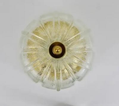  Glash tte Limburg Limburg Mid Century Brass Glass Flush Mount Ceiling Lamp Germany 1970s
