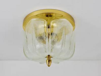  Glash tte Limburg Limburg Mid Century Brass Glass Flush Mount Ceiling Lamp Germany 1970s