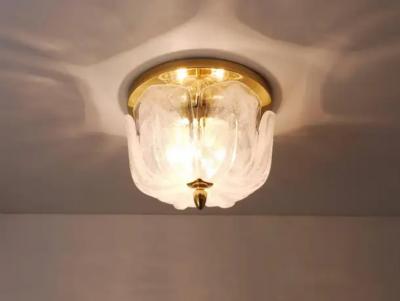  Glash tte Limburg Limburg Mid Century Brass Glass Flush Mount Ceiling Lamp Germany 1970s