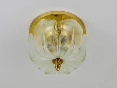  Glash tte Limburg Limburg Mid Century Brass Glass Flush Mount Ceiling Lamp Germany 1970s