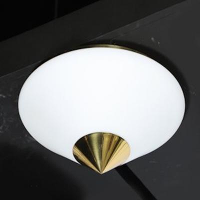  Glash tte Limburg Mid Century Frosted Glass Conical Flush mounts w Brass Fittings by Limburg