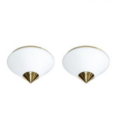  Glash tte Limburg Mid Century Frosted Glass Conical Flush mounts w Brass Fittings by Limburg
