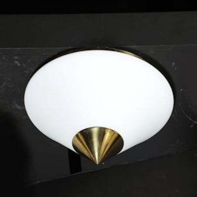  Glash tte Limburg Mid Century Frosted Glass Conical Flush mounts w Brass Fittings by Limburg