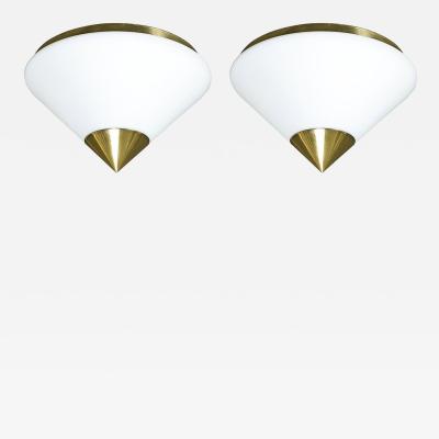  Glash tte Limburg Mid Century Frosted Glass Conical Flush mounts w Brass Fittings by Limburg