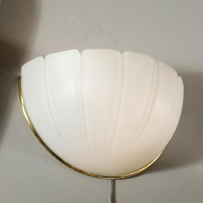  Glash tte Limburg Mid Century Scalloped Molded Frosted Glass Sconces signed Glash tte Limburg