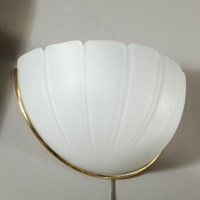  Glash tte Limburg Mid Century Scalloped Molded Frosted Glass Sconces signed Glash tte Limburg