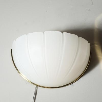  Glash tte Limburg Mid Century Scalloped Molded Frosted Glass Sconces signed Glash tte Limburg