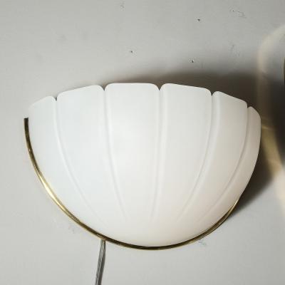  Glash tte Limburg Mid Century Scalloped Molded Frosted Glass Sconces signed Glash tte Limburg