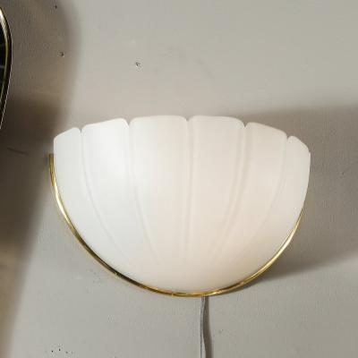  Glash tte Limburg Mid Century Scalloped Molded Frosted Glass Sconces signed Glash tte Limburg