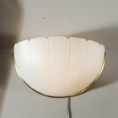  Glash tte Limburg Mid Century Scalloped Molded Frosted Glass Sconces signed Glash tte Limburg