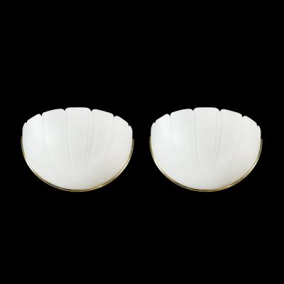  Glash tte Limburg Mid Century Scalloped Molded Frosted Glass Sconces signed Glash tte Limburg