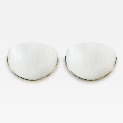  Glash tte Limburg Mid Century Scalloped Molded Frosted Glass Sconces signed Glash tte Limburg