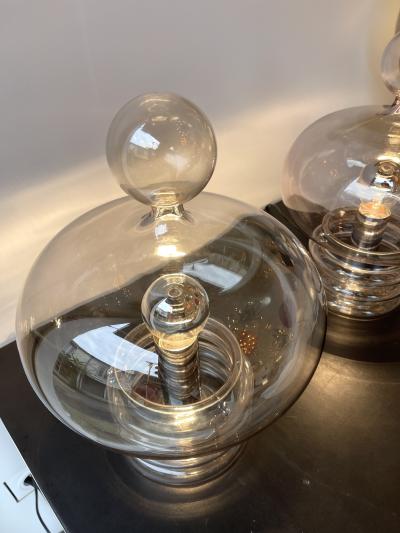  Glash tte Limburg Pair of Gray Smoke Glass and Metal Lamps by Glash tte Limburg Germany 1970s