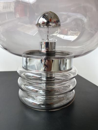  Glash tte Limburg Pair of Gray Smoke Glass and Metal Lamps by Glash tte Limburg Germany 1970s