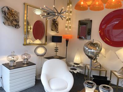 Glash tte Limburg Pair of Gray Smoke Glass and Metal Lamps by Glash tte Limburg Germany 1970s