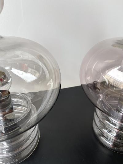  Glash tte Limburg Pair of Gray Smoke Glass and Metal Lamps by Glash tte Limburg Germany 1970s