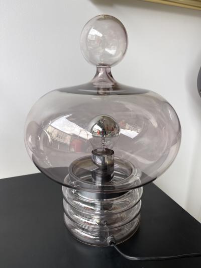  Glash tte Limburg Pair of Gray Smoke Glass and Metal Lamps by Glash tte Limburg Germany 1970s