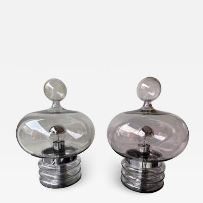  Glash tte Limburg Pair of Gray Smoke Glass and Metal Lamps by Glash tte Limburg Germany 1970s