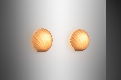  Glash tte Limburg Pair of Opal Glass Seashell Wall Lamps by Glash tte Limburg Germany 1970s