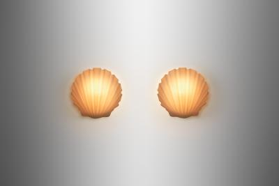  Glash tte Limburg Pair of Opal Glass Seashell Wall Lamps by Glash tte Limburg Germany 1970s