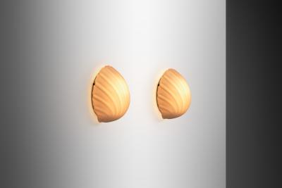  Glash tte Limburg Pair of Opal Glass Seashell Wall Lamps by Glash tte Limburg Germany 1970s