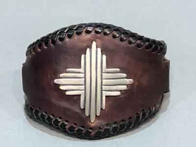 Glenn Green Galleries Silver Sun leather cuff bracelet