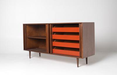  Glenn of California Milo Baughman Double Tambour Door Credenza for Glenn of CA