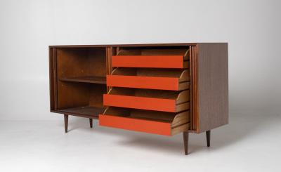  Glenn of California Milo Baughman Double Tambour Door Credenza for Glenn of CA