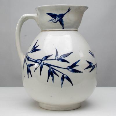  Globe Pottery Globe Pottery Tunis Design A Large Aesthetic Movement Blue White Jug