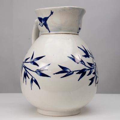  Globe Pottery Globe Pottery Tunis Design A Large Aesthetic Movement Blue White Jug