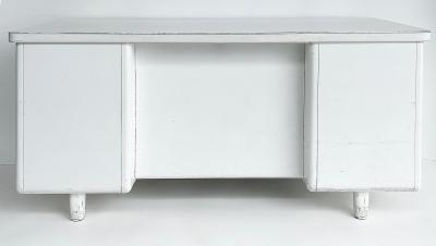  Globe Wernicke Globe Wernicke Style Mid Century Modern White Steel Tanker Desk w Formica Top
